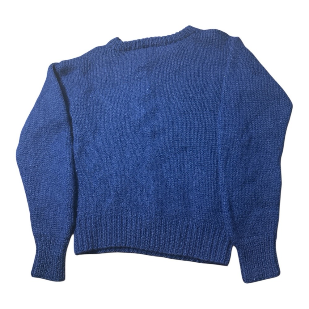 Vintage GOKEYS Duck Navy 100% Wool Handknitted Women's Size Small Holiday Bow's - Picture 2 of 6